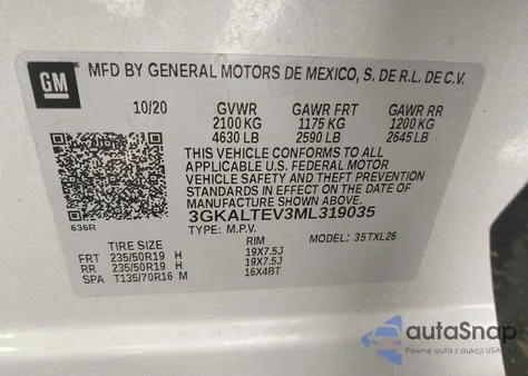 2021 GMC Terrain Awd Sle из США, поврежденный, VIN 3GKALTEV3ML319035